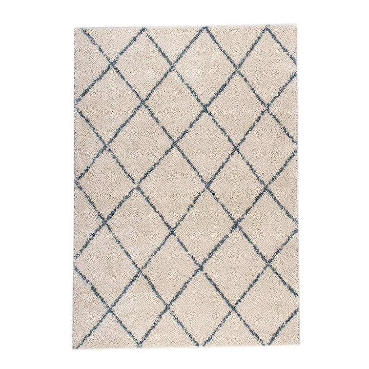 Hoogpolig vloerkleed - Grand Lines Creme/Blauw - 1