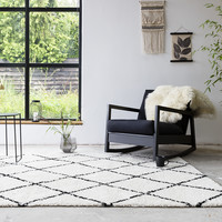 Hoogpolig vloerkleed - Grand Lines Creme/Zwart