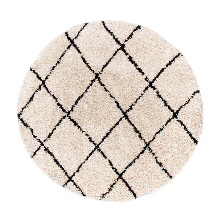 Rond hoogpolig vloerkleed - Grand Lines Creme/Zwart - 1
