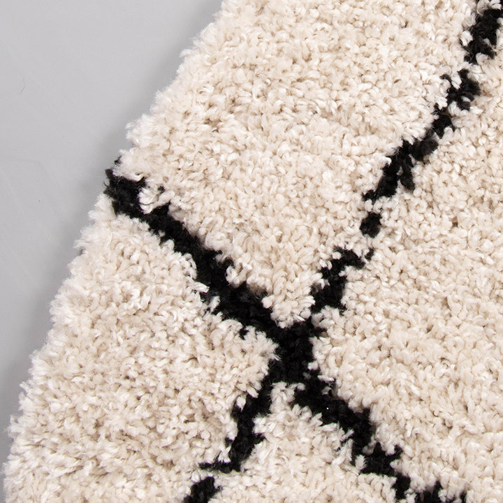 Rond hoogpolig vloerkleed - Grand Lines Creme/Zwart - 5