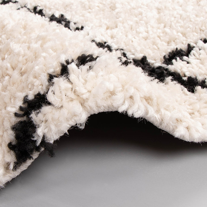 Rond hoogpolig vloerkleed - Grand Lines Creme/Zwart - 6