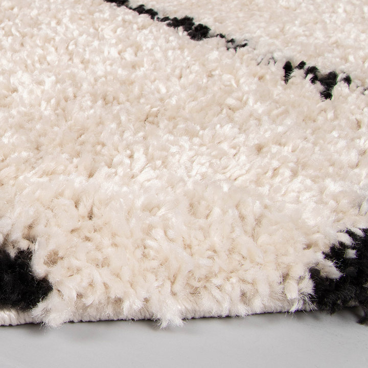 Rond hoogpolig vloerkleed - Grand Lines Creme/Zwart - 7