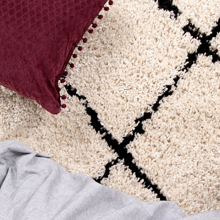 Rond hoogpolig vloerkleed - Grand Lines Creme/Zwart - 4