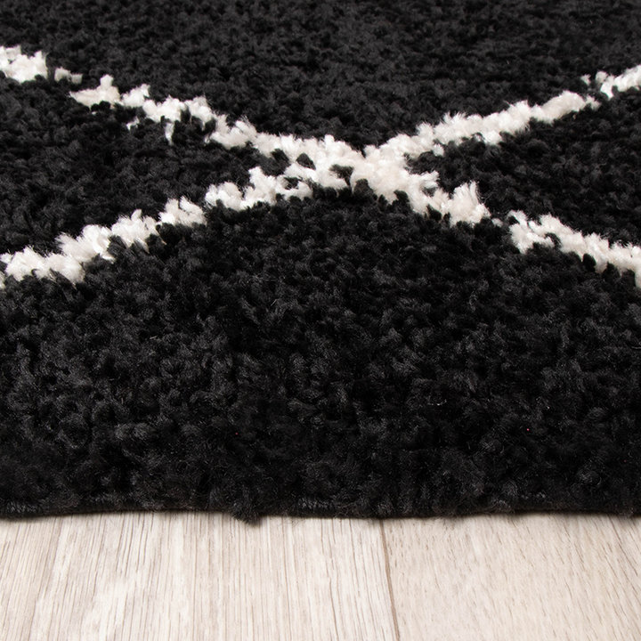 Hoogpolig vloerkleed - Grand Lines Zwart/Creme - 3
