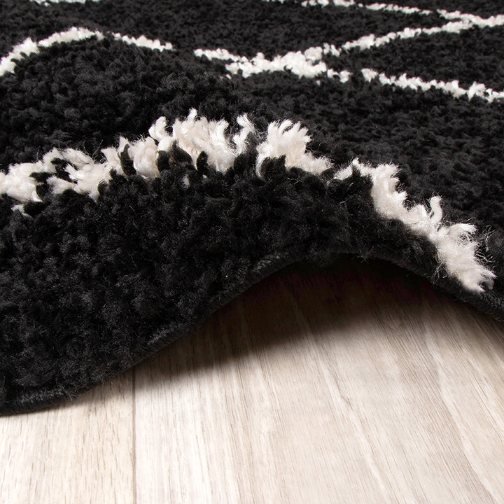 Hoogpolig vloerkleed - Grand Lines Zwart/Creme - 4