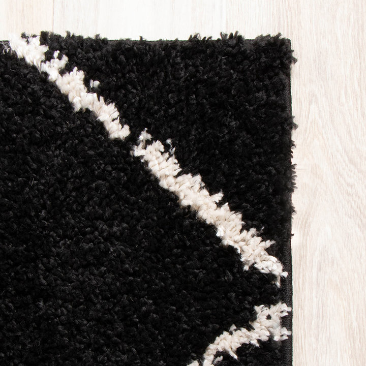 Hoogpolig vloerkleed - Grand Lines Zwart/Creme - 5