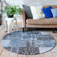 Rond patchwork vloerkleed - Dreams grijs/blauw