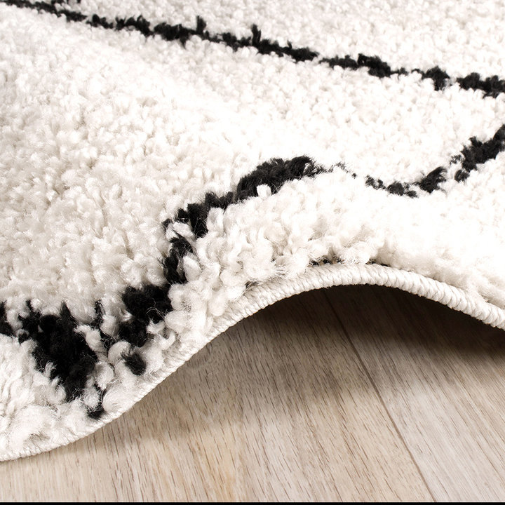 Hoogpolig vloerkleed - Grand Lines Creme/Zwart - 6