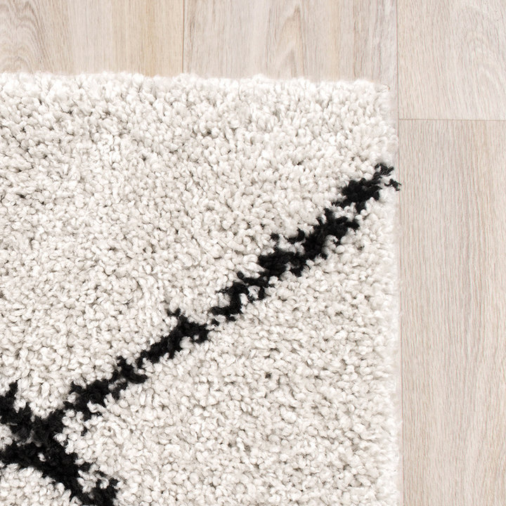 Hoogpolig vloerkleed - Grand Lines Creme/Zwart - 8