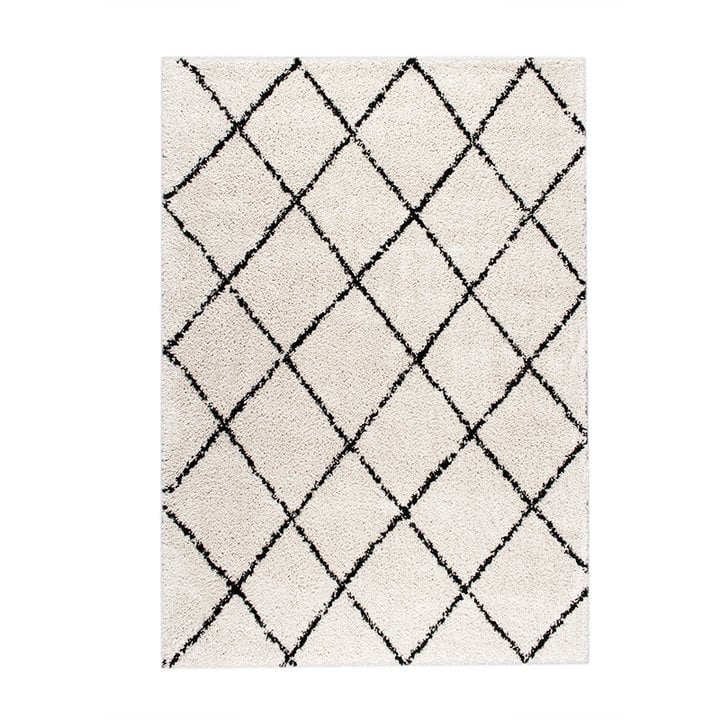Hoogpolig vloerkleed - Grand Lines Creme/Zwart - 1