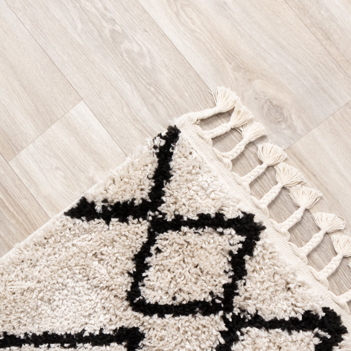 Hoogpolig vloerkleed - Grand Diamond Weave Creme/Zwart - 3