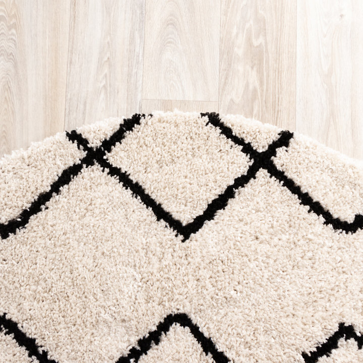 Rond hoogpolig vloerkleed - Grand Diamond Creme/Zwart   - 3