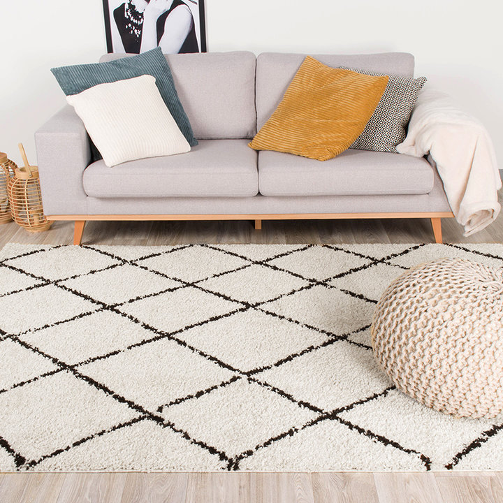 Hoogpolig vloerkleed - Grand Lines Creme/Zwart - 3