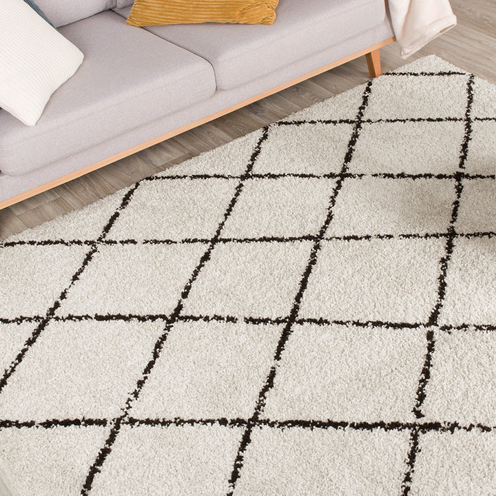 Hoogpolig vloerkleed - Grand Lines Creme/Zwart - 5