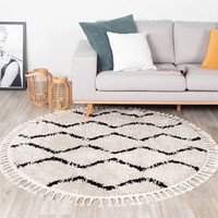 Rond hoogpolig vloerkleed - Grand Wire Weave Creme/Zwart