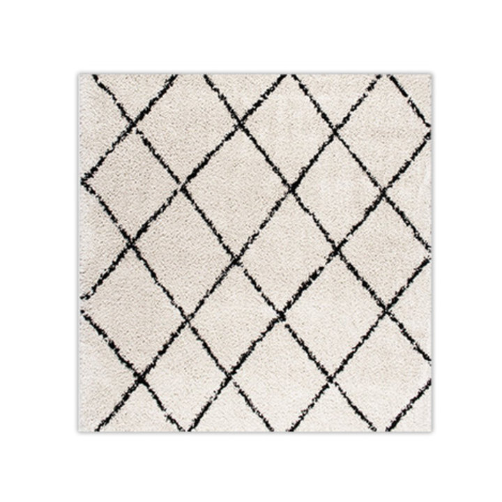 Vierkant hoogpolig vloerkleed - Grand Lines Creme/Zwart - 1