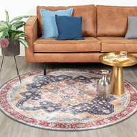 Rond Vintage vloerkleed - Azara Blauw Rood