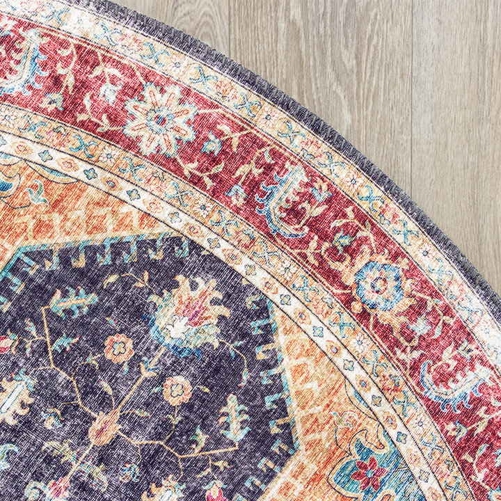 Rond Vintage vloerkleed - Azara Blauw/Rood - 3