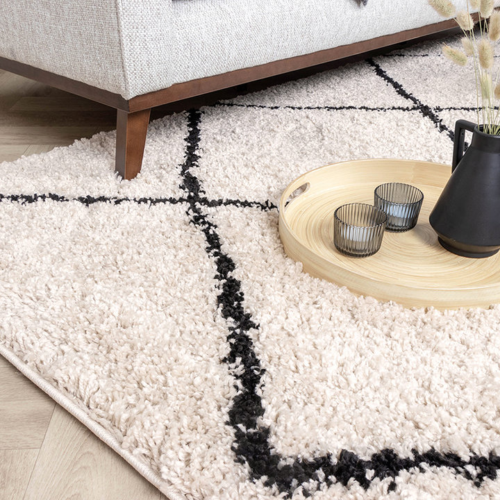 Hoogpolig vloerkleed - Sensa Lines Creme/Zwart - 3