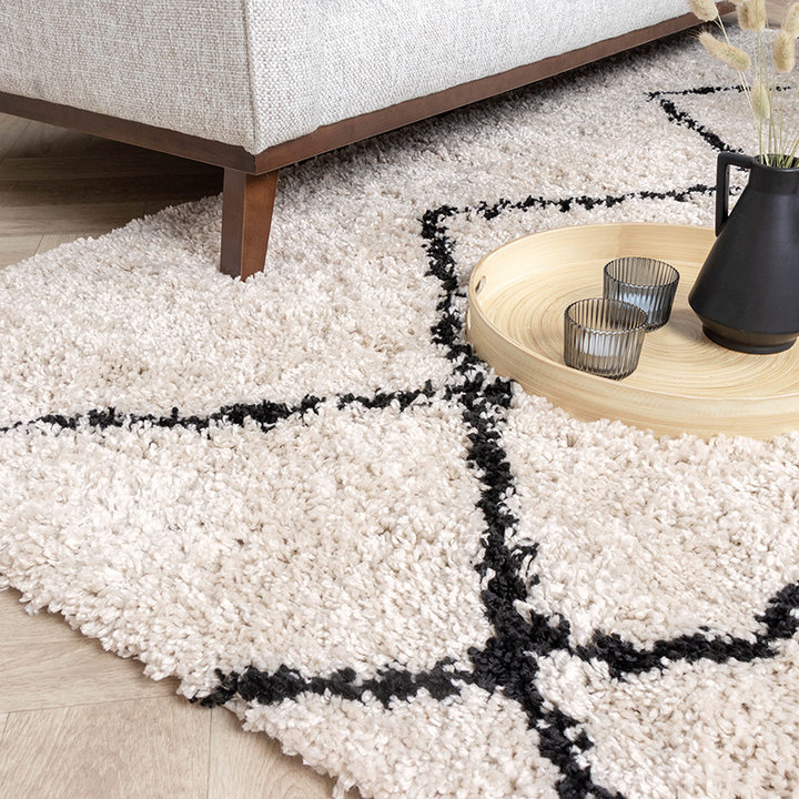  Hoogpolig vloerkleed - Sensa Pair Creme/Zwart - 3