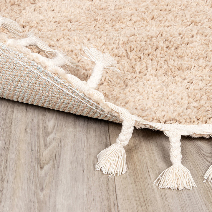 Rond hoogpolig vloerkleed - Lofty Fringe Beige - 4