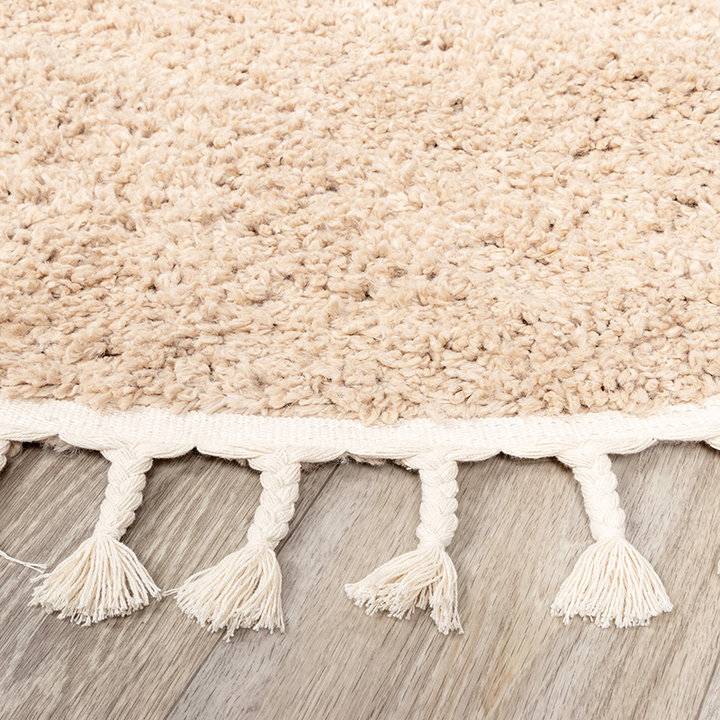 Rond hoogpolig vloerkleed - Lofty Fringe Beige - 5