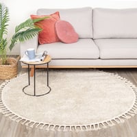 Rond hoogpolig vloerkleed - Lofty Fringe Creme/Wit