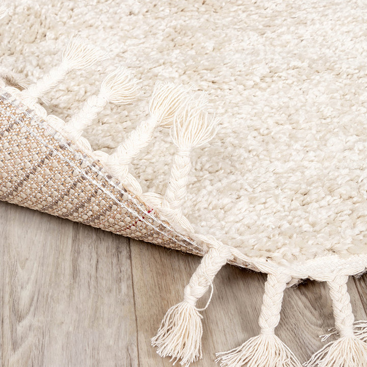 Rond hoogpolig vloerkleed - Lofty Fringe Creme/Wit - 4