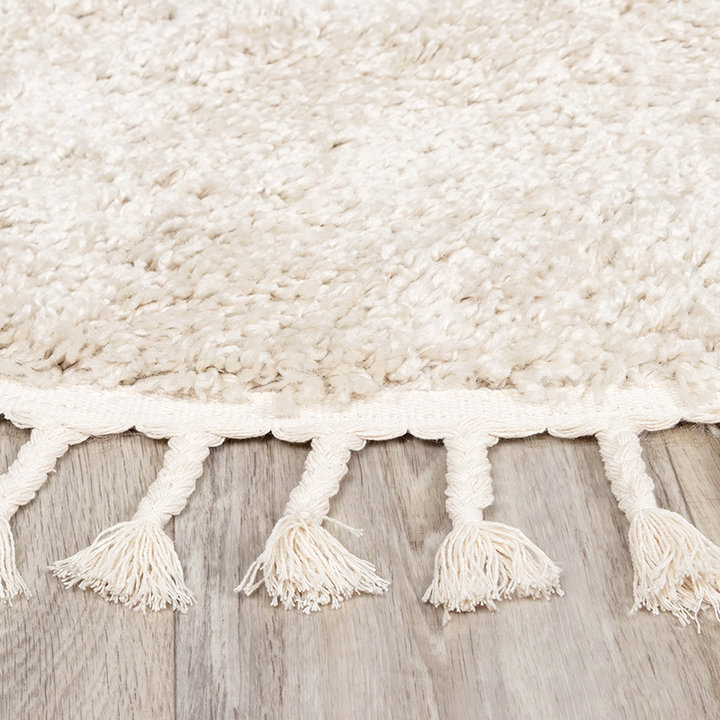 Rond hoogpolig vloerkleed - Lofty Fringe Creme/Wit - 5