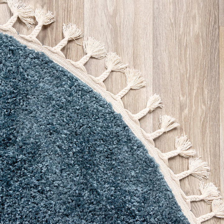 Rond hoogpolig vloerkleed - Lofty Fringe Blauw - 3