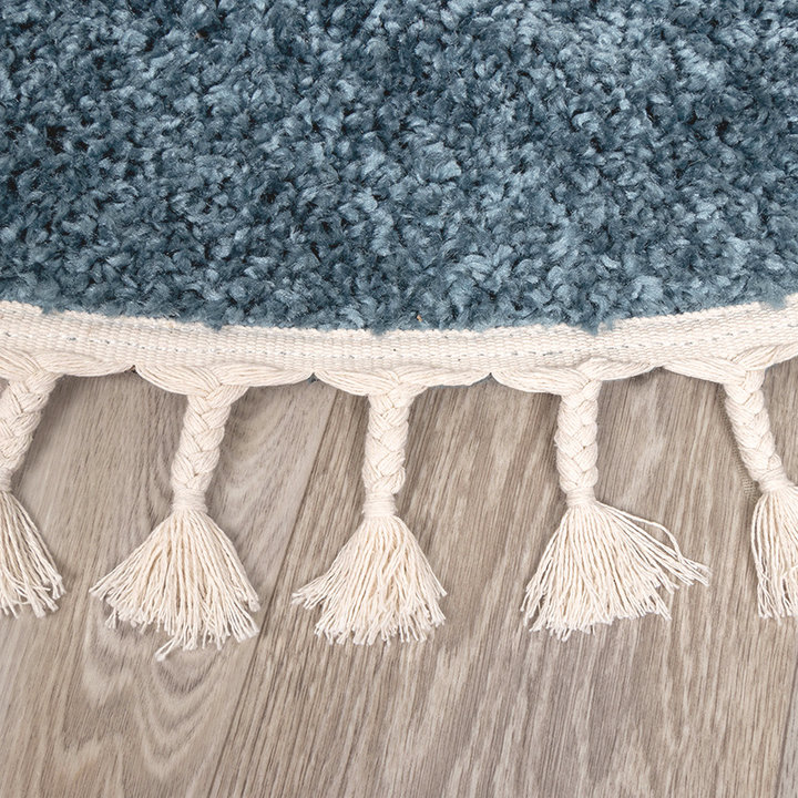 Rond hoogpolig vloerkleed - Lofty Fringe Blauw - 4