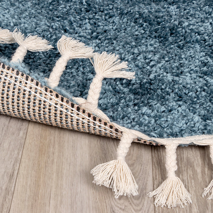 Rond hoogpolig vloerkleed - Lofty Fringe Blauw - 5