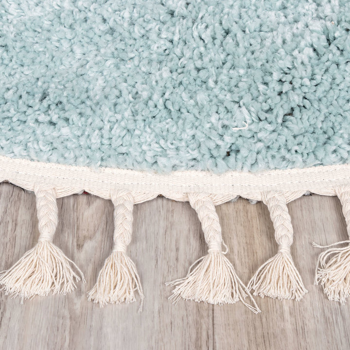 Rond hoogpolig vloerkleed - Lofty Fringe Lichtblauw - 4