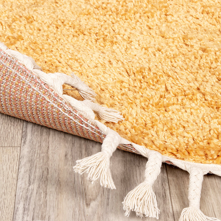 Rond hoogpolig vloerkleed - Lofty Fringe Geel - 4