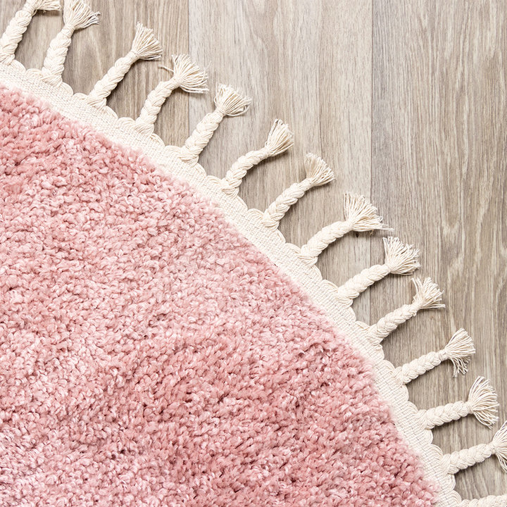 Rond hoogpolig vloerkleed - Lofty Fringe Roze - 3