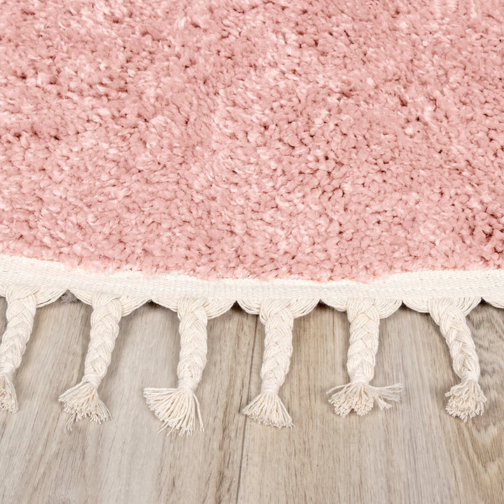 Rond hoogpolig vloerkleed - Lofty Fringe Roze - 4
