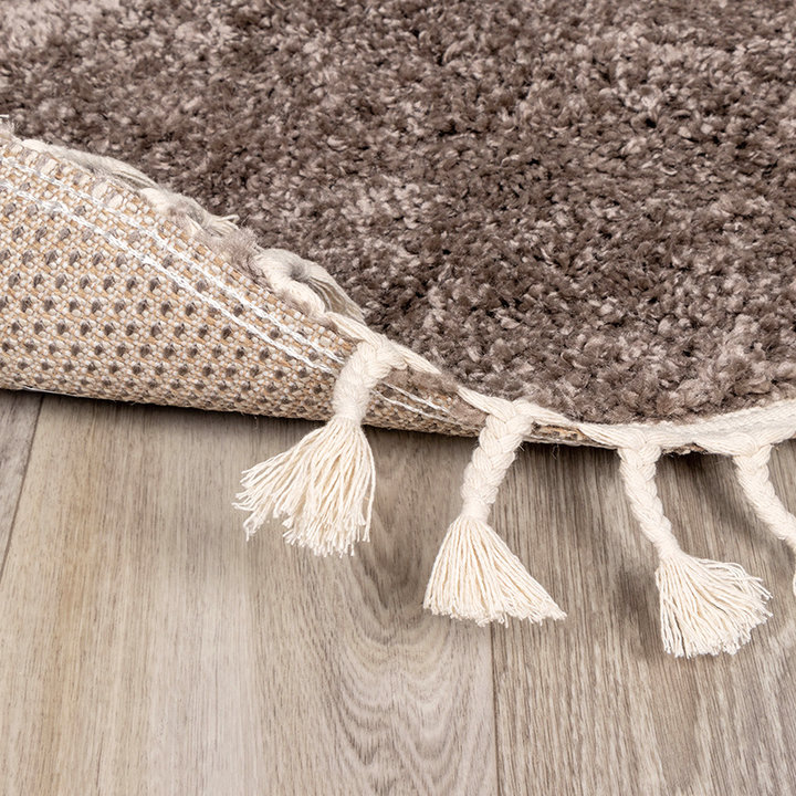 Rond hoogpolig vloerkleed - Lofty Fringe Taupe - 5