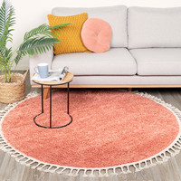Rond hoogpolig vloerkleed - Lofty Fringe Perzik Roze