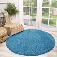 Rond Hoogpolig vloerkleed - Solid Turquoise