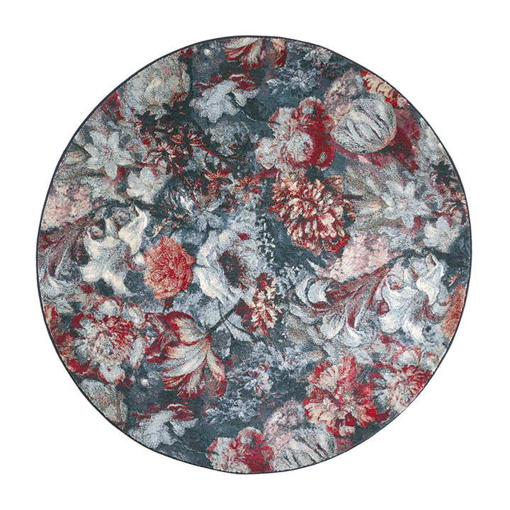 Rond Bloemen vloerkleed - Flores Blauw/Rood - 1