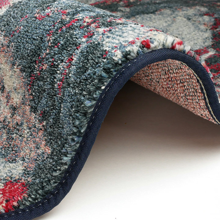 Rond Bloemen vloerkleed - Flores Blauw/Rood - 3