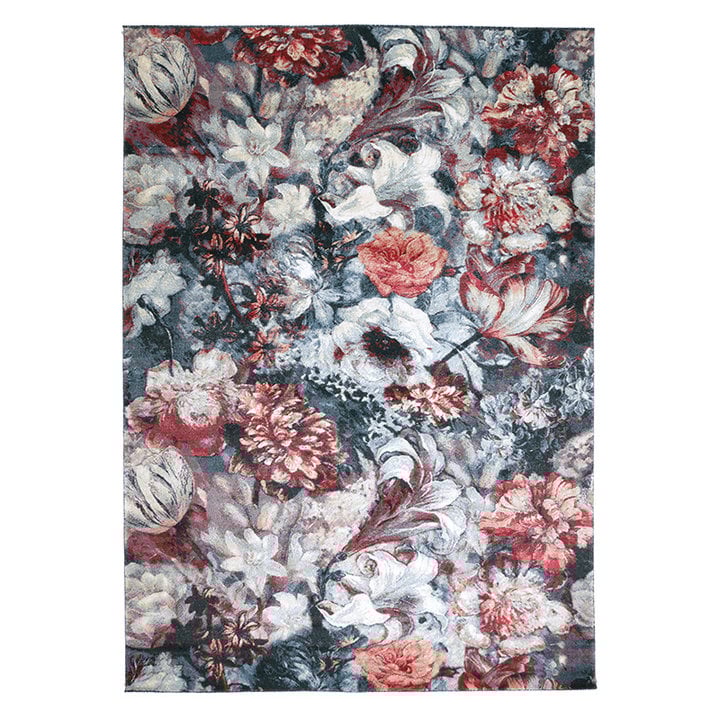 Bloemen vloerkleed - Flores Blauw/Rood - 1