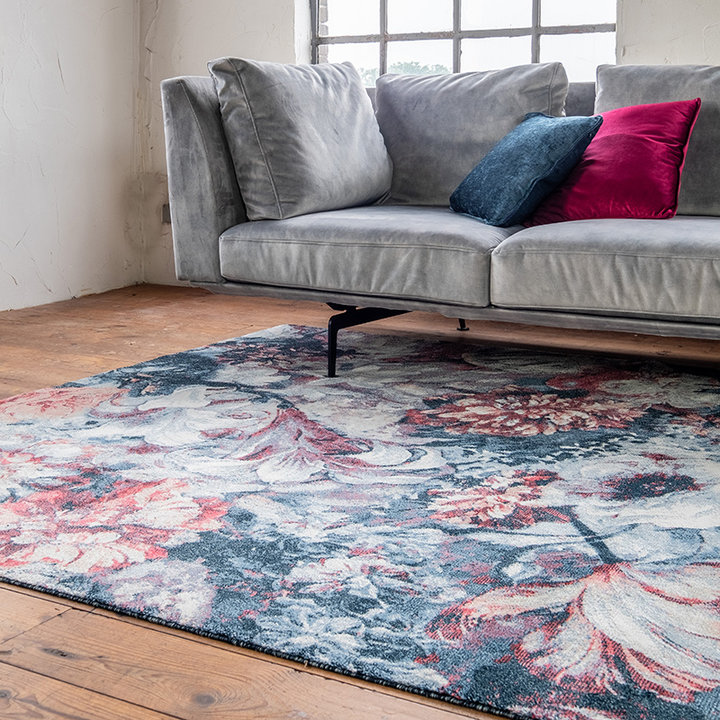 Bloemen vloerkleed - Flores Blauw/Rood - 2