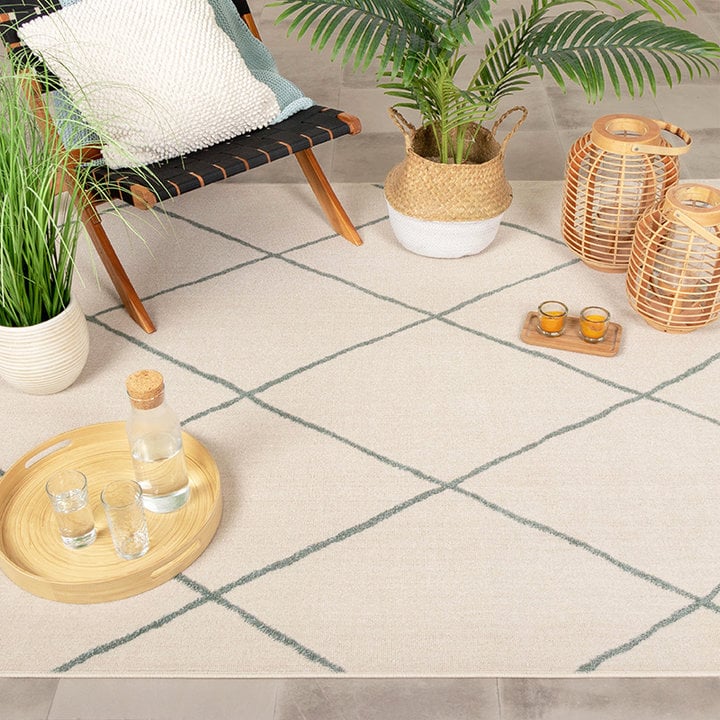 Scandinavisch buitenkleed - Odin Lines Creme/Groen - 2