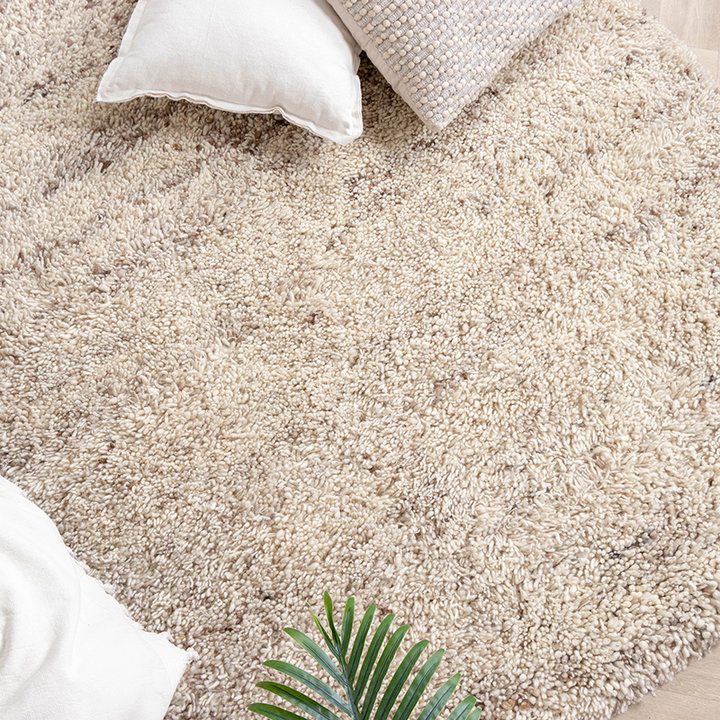 Hoogpolig Wollen vloerkleed - Royal Creme / Taupe Gemeleerd - 4