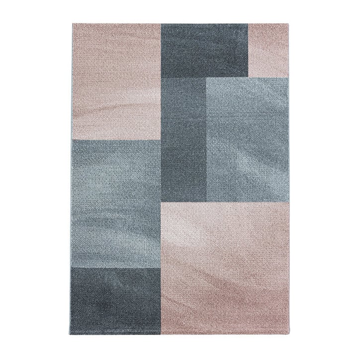 Retro vloerkleed - Stencil Rectangles Roze/Grijs - 1