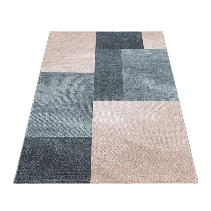 Retro vloerkleed - Stencil Rectangles Roze/Grijs - 2