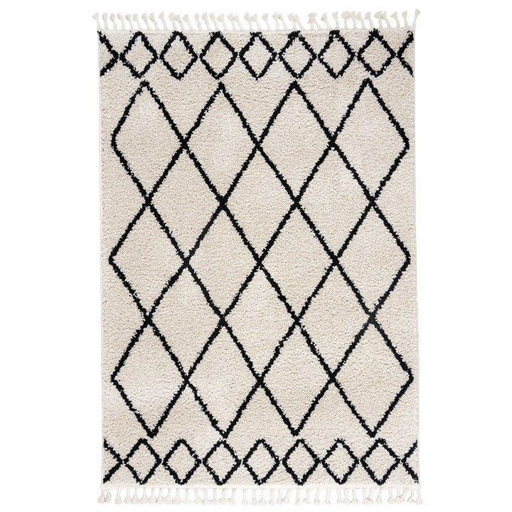 Hoogpolig vloerkleed - Grand Diamond Weave Creme/Zwart - 1