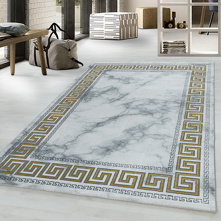 Modern vloerkleed - Marble Edge Grijs Goud