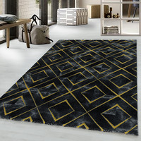 Modern vloerkleed - Marble Square Antraciet Goud